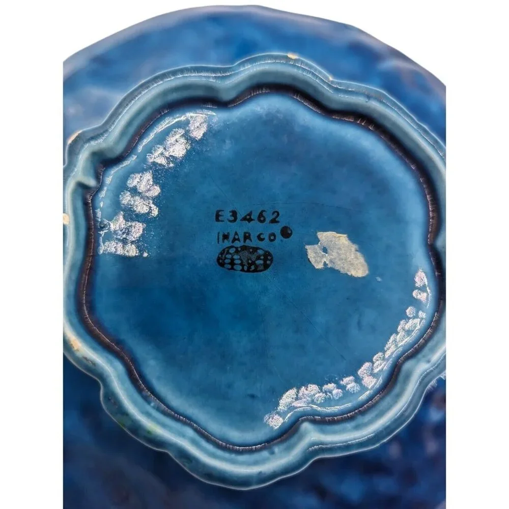 Vintage MCM Inarco Blue Mood Pedestal Cake Plate Dessert Tray Textured Fruit